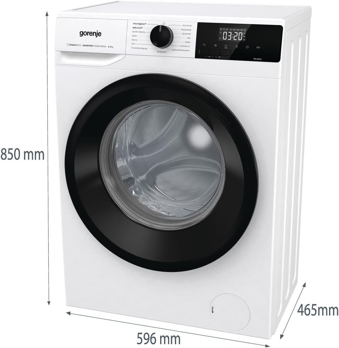 Gorenje WNHEI 74 SAPS/DE Waschmaschine mit Dampffunktion, 7kg Fassungvermögen, EEK: A, Inverter PowerDrive Motor, 1400 U/min, 15 Programme, Steam Tech, AquaStop, Kindersicherung, weiß