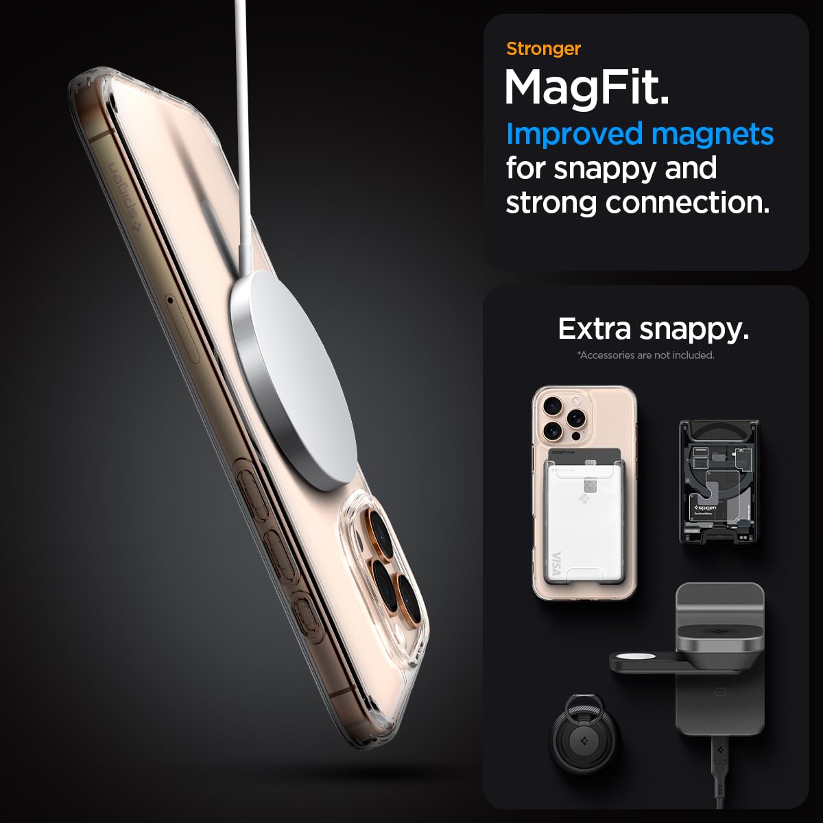 Spigen für iPhone 16 Pro Max Hülle [Anti-Yellowing] Ultra Hybrid MagFit Case Handyhülle Transparent Dünn Slim Kompatibel mit MagSafe -Gold