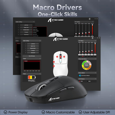 ATTACK SHARK X6 49g SUPERLIGHT Maus mit magnetischer Ladestation, PixArt PAW3395 Gaming-Sensor, BT/2,4G kabellose/kabelgebundene Gaming-Maus, 26000 DPI, X3 verbesserte Office-Mäuse für Win11 (Schwarz)