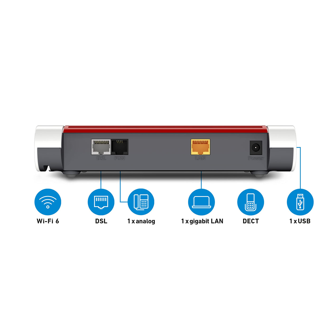 AVM FRITZ!Box 7510 (Wi-Fi 6 DSL-Router (WLAN AX), bis zu 600 MBit/s (2,4 GHz), VDSL-Supervectoring 35b bis zu 300 MBit/s, WLAN Mesh, DECT-Basis, Media Server, geeignet für Deutschland)