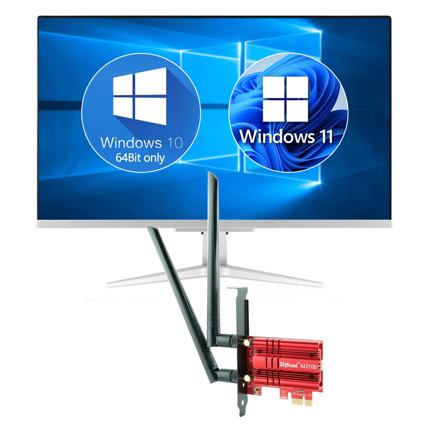 WLAN Karte, Intel AX210 Bluetooth5.3, Bis zu 5400Mbit/s Tri-Bands(6G/5G/2.4G) WLAN PCIe WiFi 6 Karte für Windows 11/10(64bit)