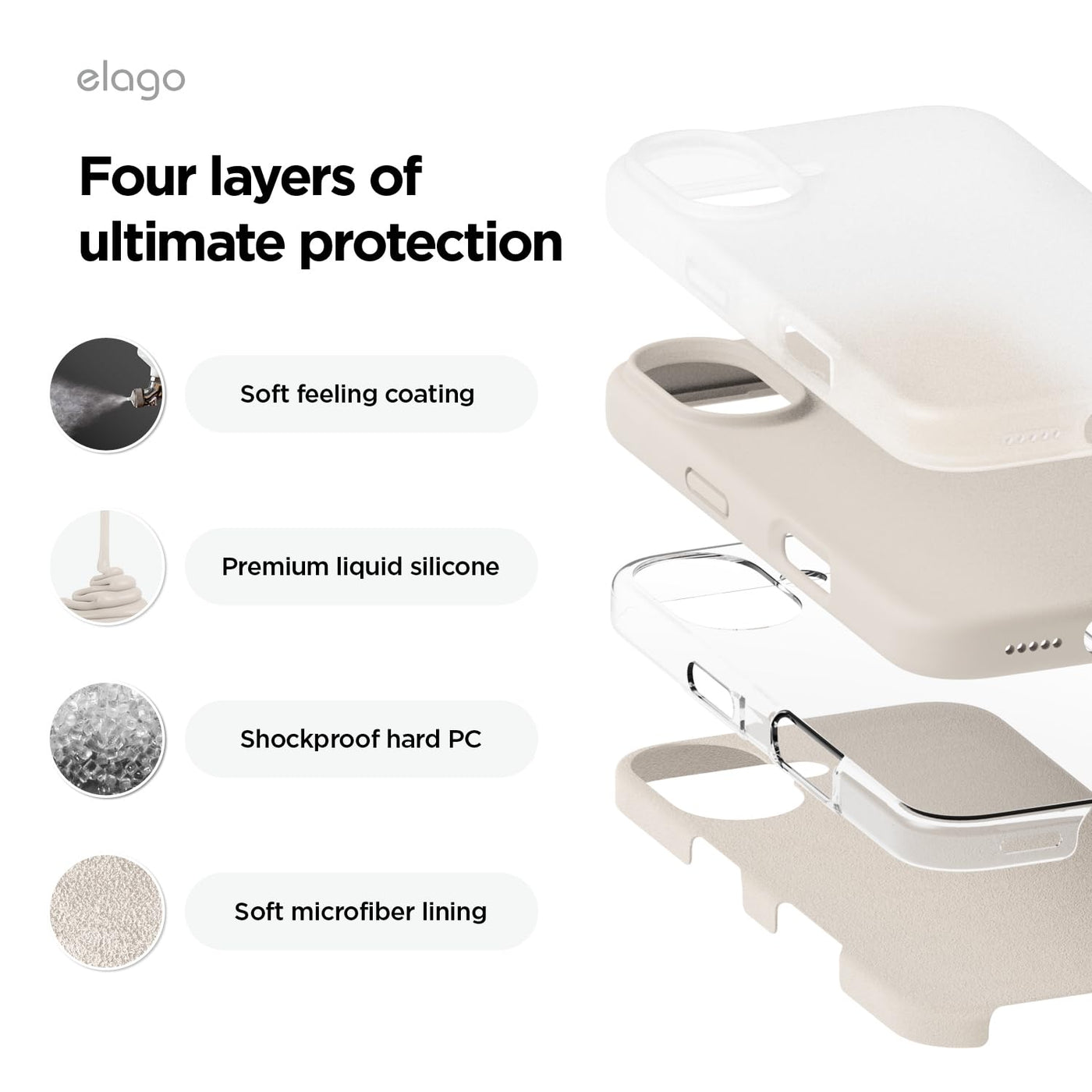 elago Premium Liquid Silikon Hülle Kompatibel mit iPhone 16 Hülle, Ganzkörper Handyhülle, Stoßfest, Schlanke Handyhülle, Kratzfester weicher Mikrofaser-Innenfutter, 6.1 Zoll (Taupe)