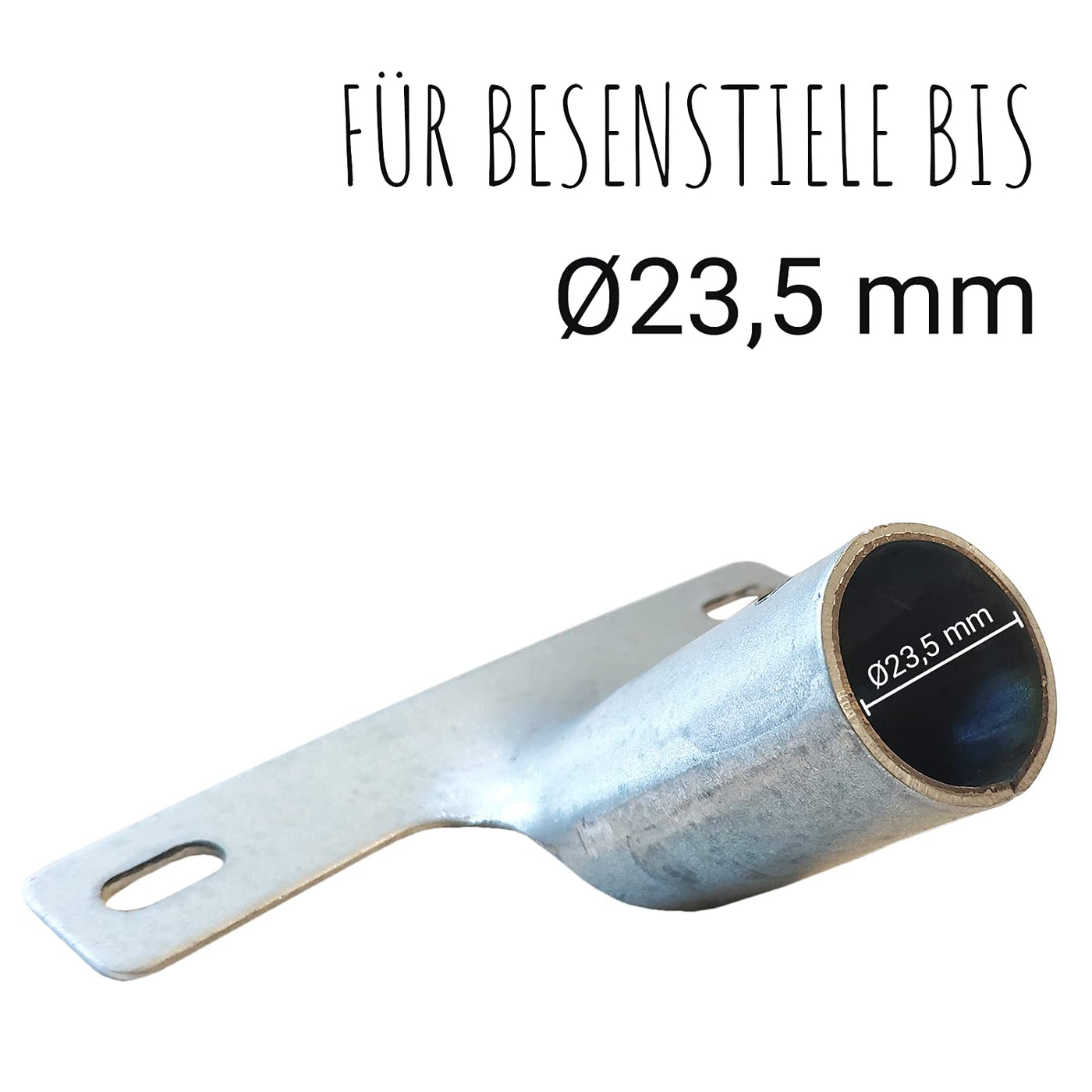 3 Stück Metallstielhalter für Besen, Stielhalter für Besenstiele bis ø 23,5 mm, Besenstielhalterung Set (3 Stück, enden geschlossen) - MADE IN GERMANY