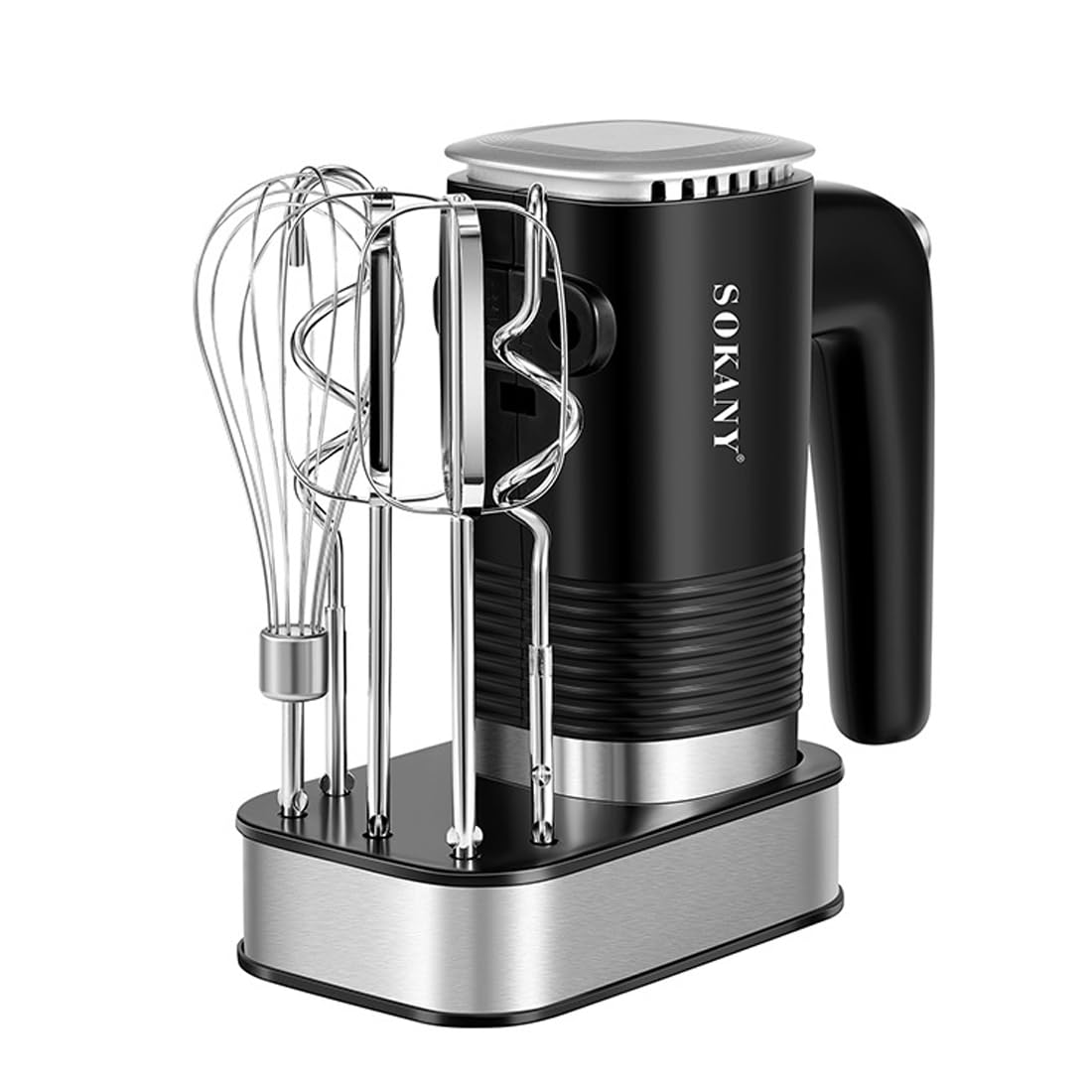 SOKANY 800W Handrührgerät Edelstahlkneter Handmixer, 5 Geschwindigkeiten mit Exit-Taste, Handrührer mit 2 Knethaken & 2 Rührbesen (SK-02001 3IN1 800W)