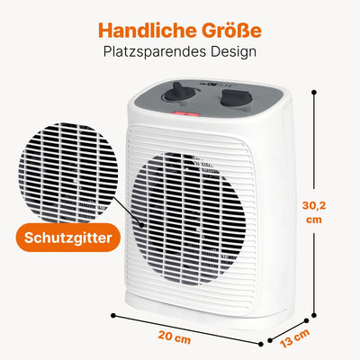 Clatronic® Heizlüfter inkl. Ventilatorfunktion | elektrische Heizung mit stufenlosem regelbarem Thermostat und 2 Heizstufen | Heizstrahler oszillierend | Heizgerät für Bad, Küche, Garage | HL 3800