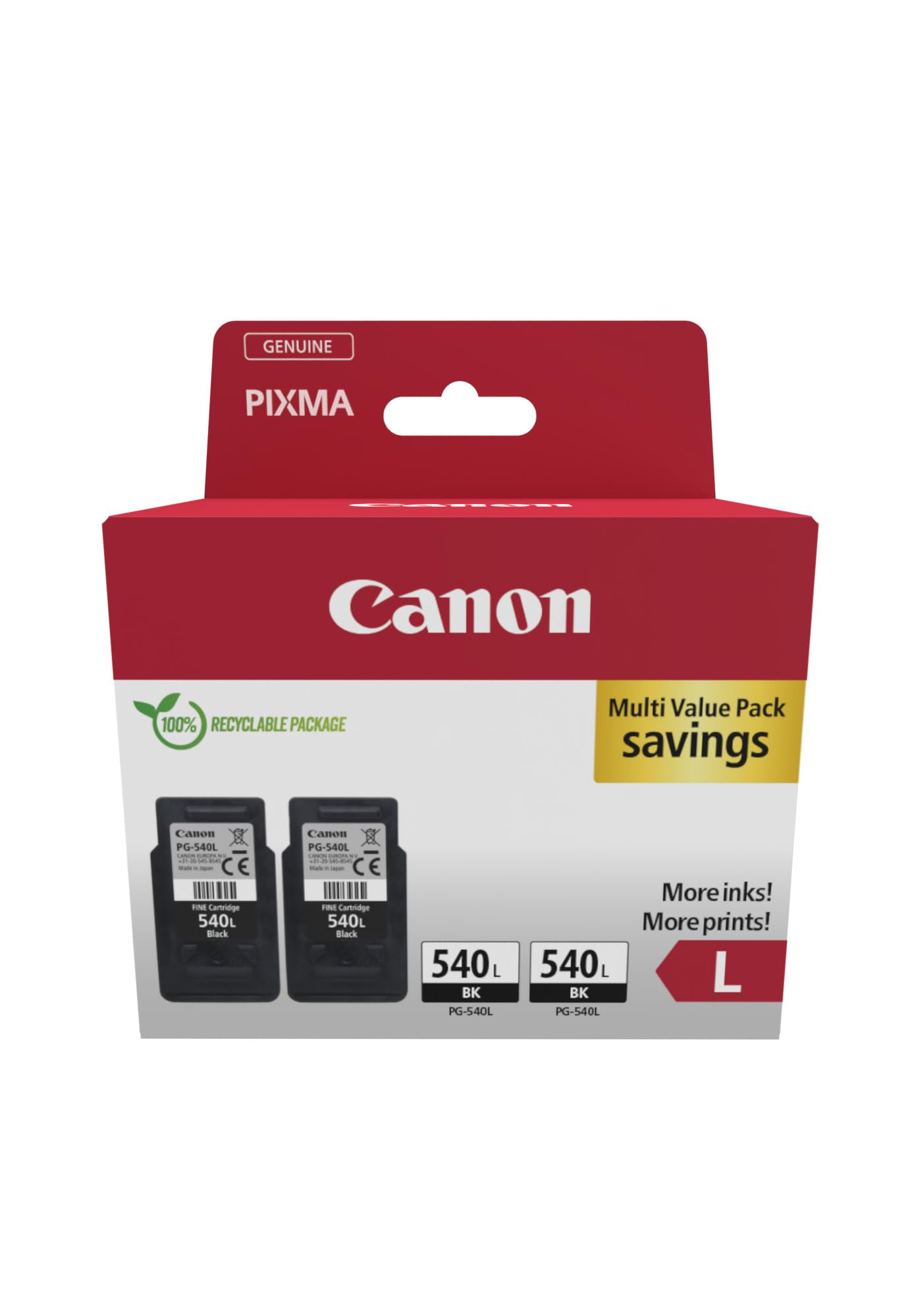 Canon PG-540L (2 x Schwarz) Original-Tintenpatronen mit hoher Reichweite, Doppelpack in recyclebarer Verpackung