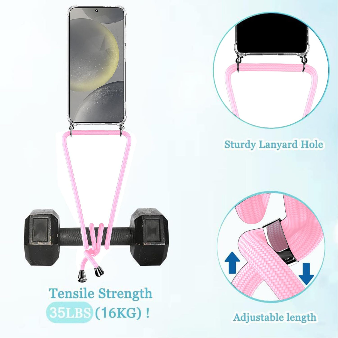 Handykette Kompatibel mit Samsung Galaxy S24 FE Hülle mit Displayschutzfolie Schutzfolie, Necklace Handyhülle mit Abnehmbar Kordel zum Umhängen Silikon Case Schutzhülle mit Band, Rosa