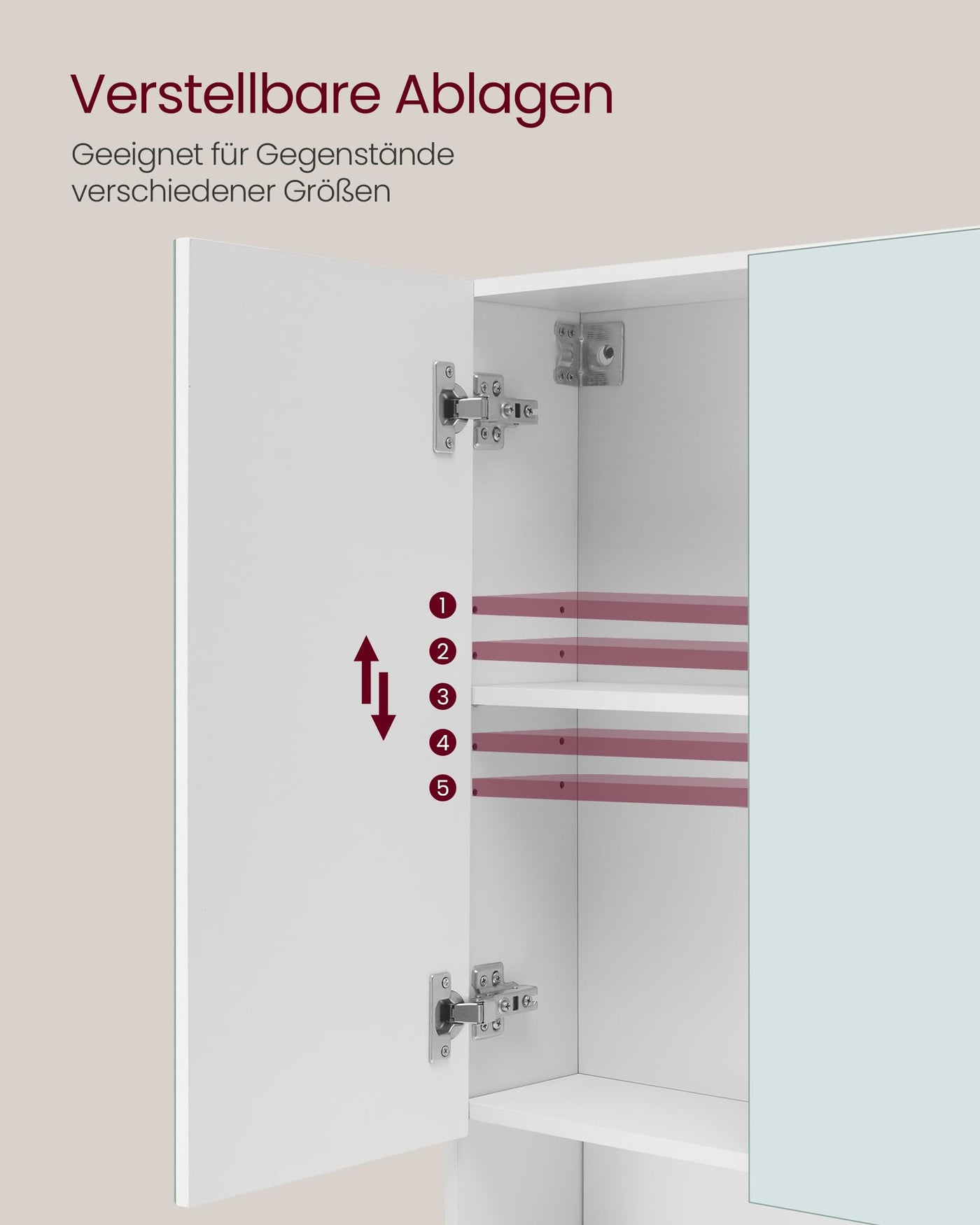 VASAGLE Badezimmerschrank mit 3 Türen, Spiegelschrank, Badschrank, offenes Fach, verstellbare Ablagen, 16,5 x 90 x 75 cm, wolkenweiß BBK130W01