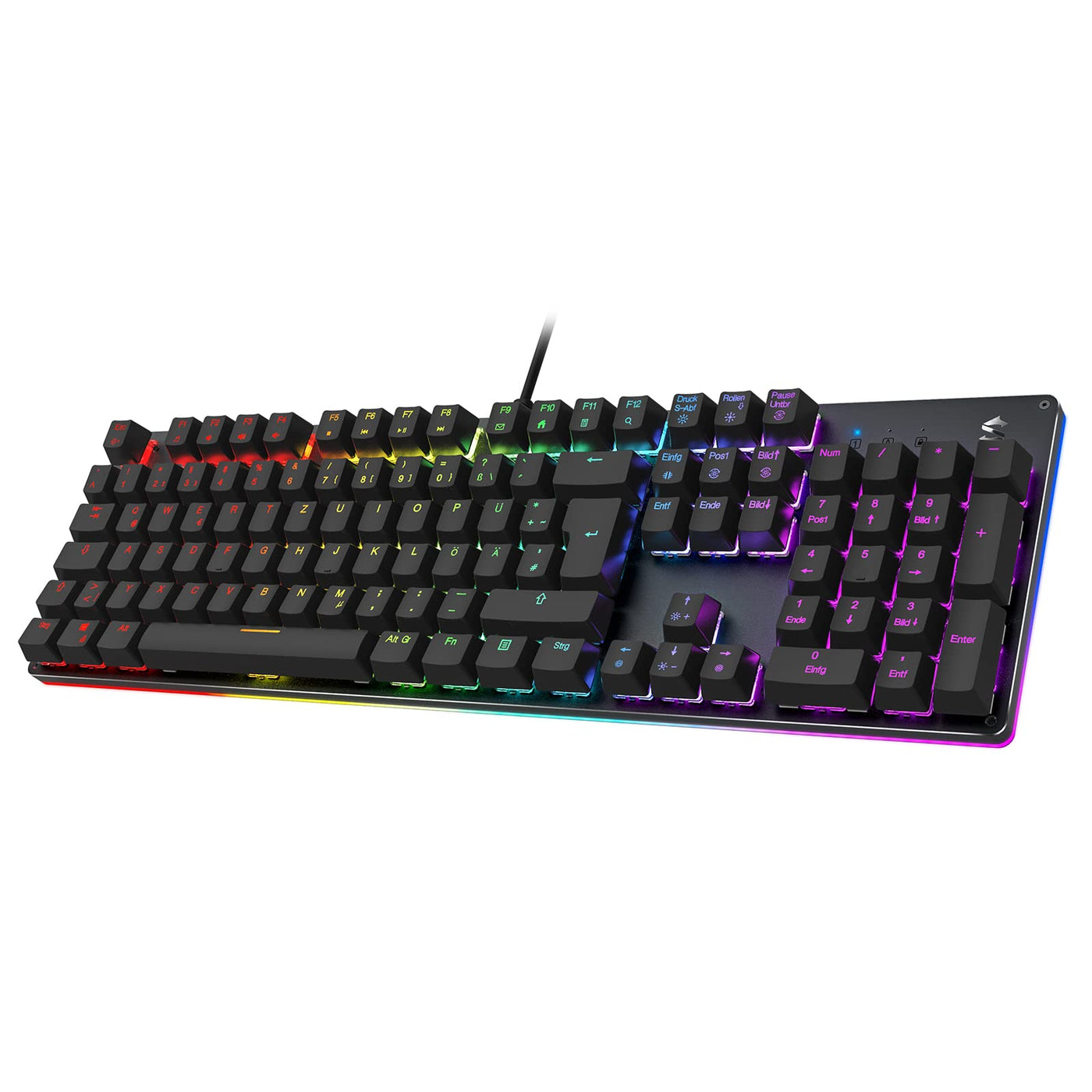 Black Shark Mechanische Gaming Tastatur RGB-Beleuchtung, QWERTZ Deutsches Layout, Blauen Schaltern, Anti-Ghosting 105 Tasten, Metall Platte, Voll Programmierbare Gaming Tastatur, für PC Gamers