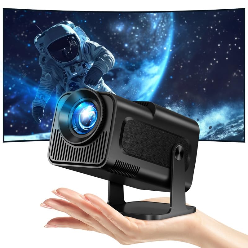 Mini Beamer, 4K Full HD 1080P Projector, Unterstützt WiFi 6 und BT 5.0 mit Eingebaute Android OS 11.0, 150 Zoll, 360-Grad-Flip Smart Led Beamer, Auto Trapezkorrektur, für Phone/PC/PS5/Xbox, Schwarz