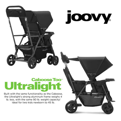 Joovy Caboose Too Ultralight Graphite Kinderwagen mit Rücksitz, Geschwisterkinderwagen, Doppelkinderwagen, Sit and Stand Kinderwagen, Schwarz