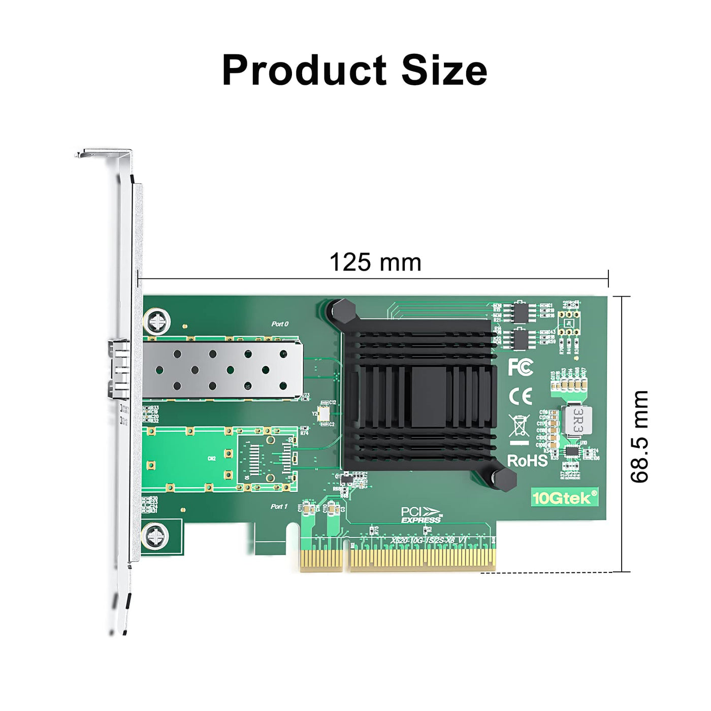 10Gtek 10GbE PCIE Netzwerkkarte für Intel X520-DA1, 82599EN Chip, Single SFP+ Ports, 10Gbit PCI Express x8 LAN Adapter, 10Gb NIC für Windows Server/Linux/VMware