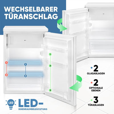 Bomann® Kühlschrank mit Gefrierfach klein | Kühlschrank 2 Ablagen | leise | mit 4-Sterne Gefrierfach | Kühlschrank klein mit Obst- und Gemüsefach | Türanschlag wechselbar | KS 7251 weiß