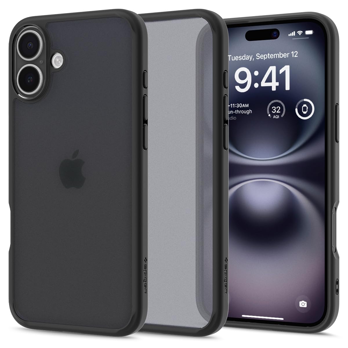 Spigen für iPhone 16 Plus Hülle [Anti-Yellowing] Ultra Hybrid Case Handyhülle Schutzhülle Cover Transparent Durchsichtig Dünn Slim -Frost Black