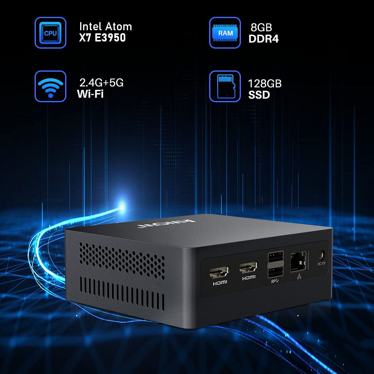 AWOW Mini PC, Atom x7 E3950 8GB DDR4, 128GB M.2 SATA SSD, Mini Desktop Computer, AL34 Micro PC, Wi-10 Pro, 4K HD, Dual HDMI 1.4, 2.4G/5G Dual WiFi, Gigabit Ethernet, 4 X USB, BT 4.2