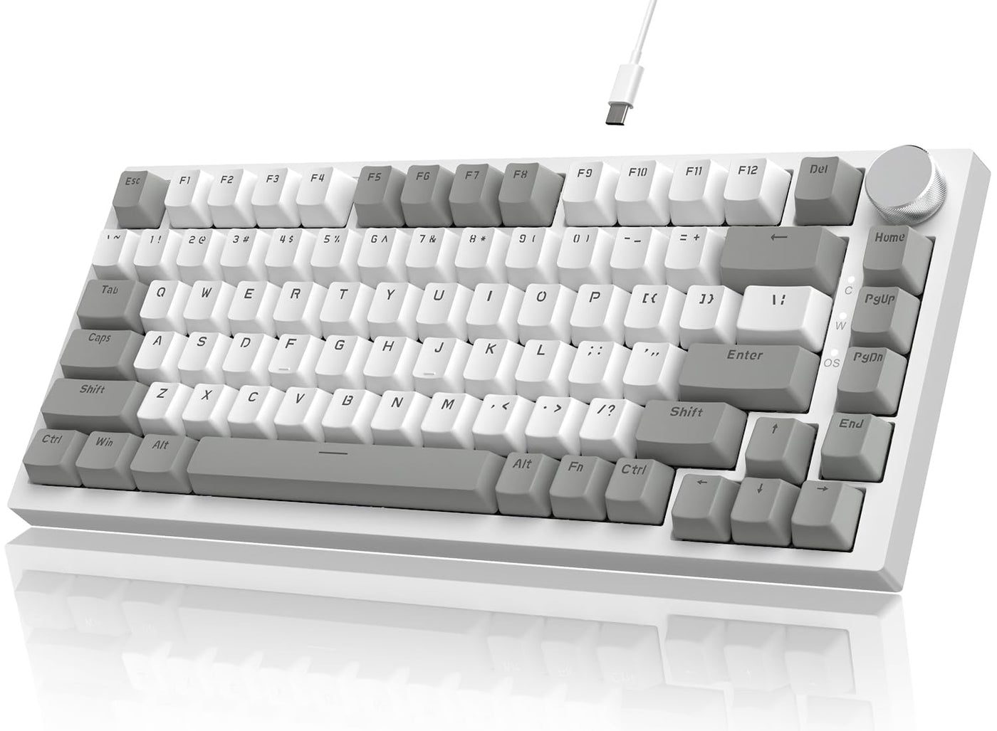 YINDIAO Ajazz AK820 Mechanische Tastatur mit Knopf,75% ANSI-Layout,81 Tasten,Kabelgebundene Gaming-Tastatur,Verbesserte Dichtungsmontage,Hot-Swap Roter Schalter,Eisweißes Licht,für PC,MAC (Grau&Weiß)