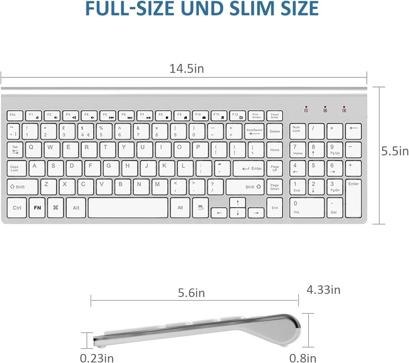 Tastatur Maus Set Kabellos - 2.4Ghz USB Funk Tastatur QWERTZ (Deutsch) Layout Ergonomisch Klein Maus Ultra-Dünne Wireless Keyboard Mouse für Computer/Desktop/PC/Laptop/Smart TV/Windows- Weiß Silber