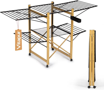 Vitapur Wäscheständer AirPrestige PRO, Ausziehbar, Klappbar, Wäschetrockner mit Mesh-Einsatz, 4 Seitliche Flügel, 4 Rollen mit Feststellbremse, XXL Plus Rack für Balkon