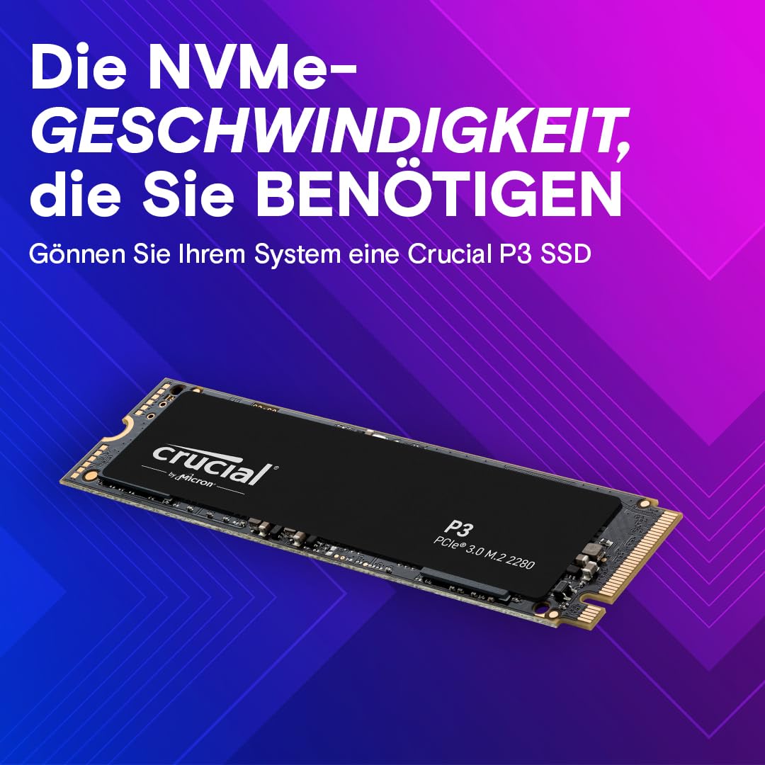 Crucial P3 500GB M.2 PCIe Gen3 NVMe Interne SSD, Bis zu 3500MB/s - CT500P3SSD8, Festkörper-Laufwerk