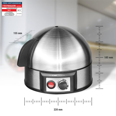 Clatronic® Elektrischer Eierkocher für bis zu 7 Eier | Eierkocher Edelstahl mit Härtegradeinstellung | beleuchteter Ein-/Aus-Schalter | 400 Watt | Edelstahl | EK 3321