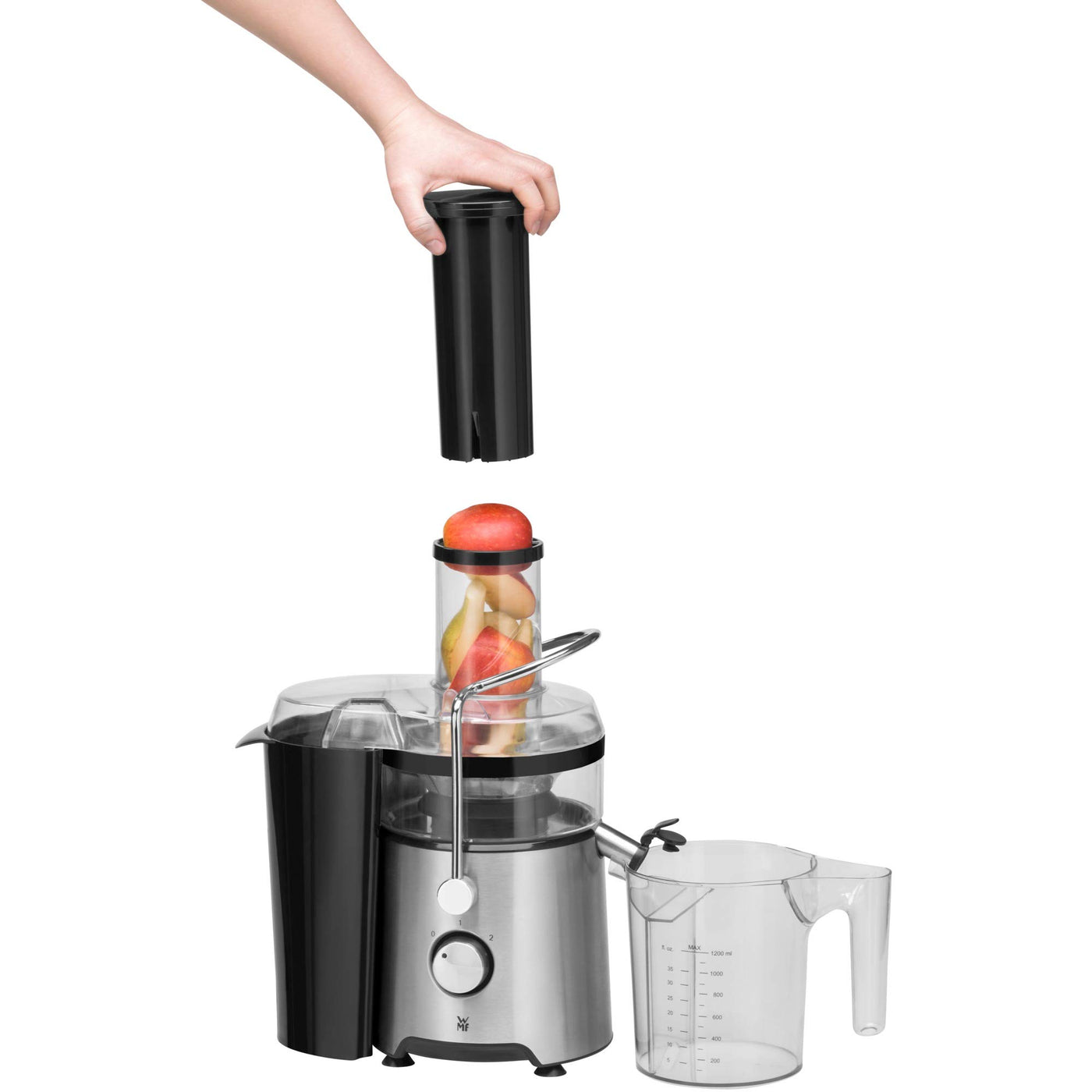 WMF Kult X Entsafter elektrisch Obst Gemüse aus Edelstahl, 500W, Saftmaschine, Slow Juicer für große Fruchtstücke, Saftkrug 1,2l, Schaumfilter, 2 Geschwindigkeitsstufen, edelstahl matt