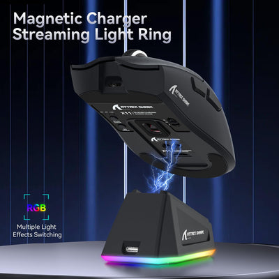 ATTACK SHARK X11 Gaming Mouse mit Magnetic Charging Dock, PixArt PAW3311 Gaming Sensor, BT/2.4G Wireless/Wired Gaming Mouse, 22000 DPI, Office Mice Gamer Mice Mice for Win11/Xbox/PS/Mac (Schwarz)