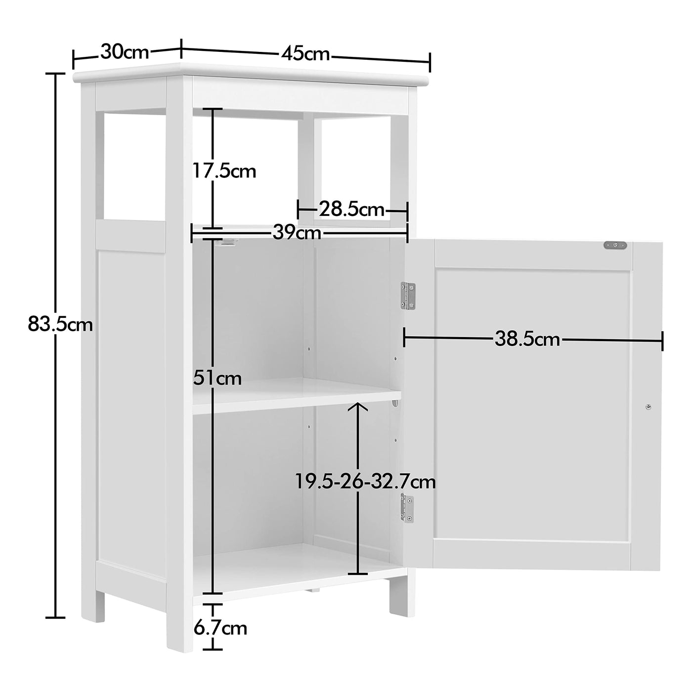 Yaheetech 4-stufiger Badezimmerschrank Bodenschrank mit Einzeltür & Verstellbarem Einlegeboden Standschrank fürs Badezimmer/Wohnzimmer/Küche/Flur/Kleine Räume Weiß