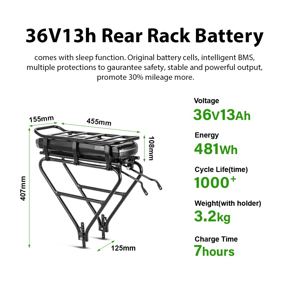 YOSE POWER Ebike Kit 36V250W 28" Frontmotor Fahrrad E-Bike Hub Umbausatz Integrierte Controller mit 36V 13Ah Gepäckträger Akku für 28" Scheibenbremse V-Brake Hinterrad Bike