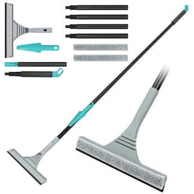 DOBIGER Fensterputzer mit Teleskopstiel, 2 in 1 Teleskop Fensterwischer, Teleskopstange Fensterreinigung 65-154cm mit 2 Mikrofaserpads, Fensterabzieher mit Teleskopstange für Hohe Fenster, Grau