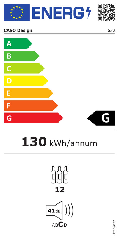 CASO WineSafe 12 - Design Weinkühlschrank mit Kompressortechnik, 1 Zone auf 5-20°C einstellbar, Lagerung von bis zu 12 Flaschen, LED beleuchtet, freistehend, Edelstahl