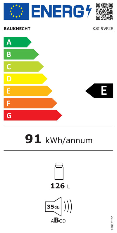 Bauknecht KSI 9VF2E Einbau-Kühlschrank/Energieeffizienzklasse: E/Nische 88/ Elektronische Temperaturregelung/LED-Beleuchtung/Abtauautomatik im Kühlteil/Sicherheitsglas