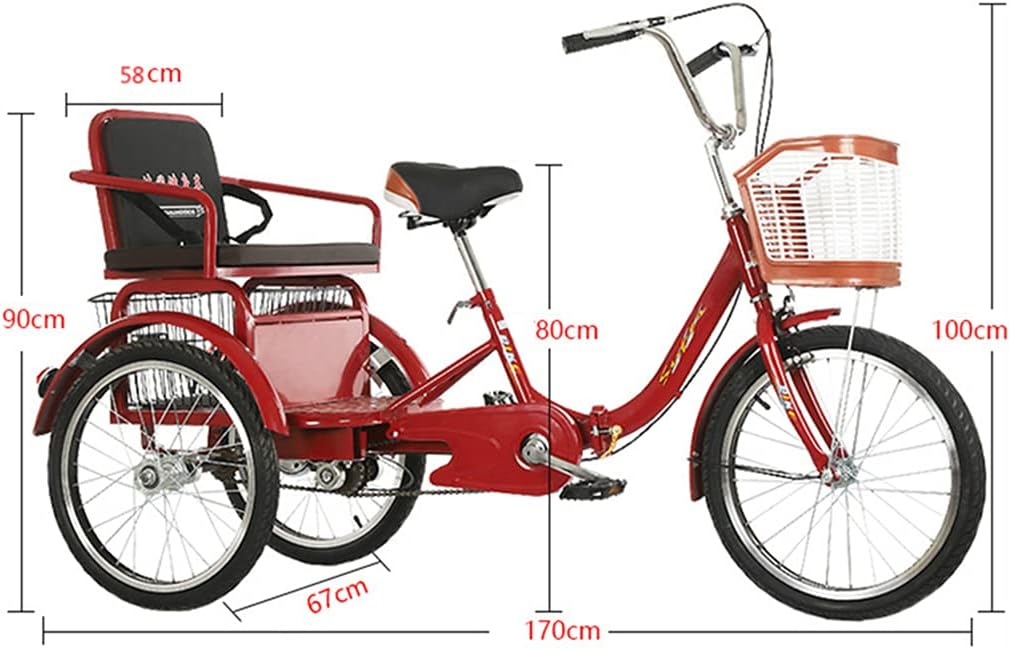 Erwachsene Cruiser Bikes 20 Zoll Trike Bike Großer Einkaufskorb, Faltbare Dreiräder Mit Rücksitz - Für Shopping-Übungen-Erholung,Beige