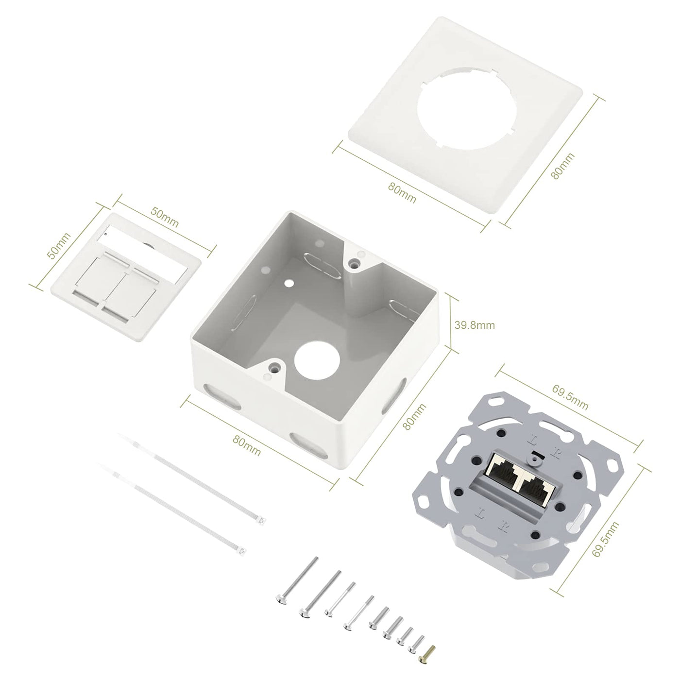 VCELINK Universal Netzwerkdose Cat6A, 2 x RJ45 Port Lan Dose, Datendose Aufputz oder Unterputz - Geschirmt, 10 Gigabit Ethernet Netzwerk RJ45 Dose, POE, CAT7 CAT6 CAT5, Weiß