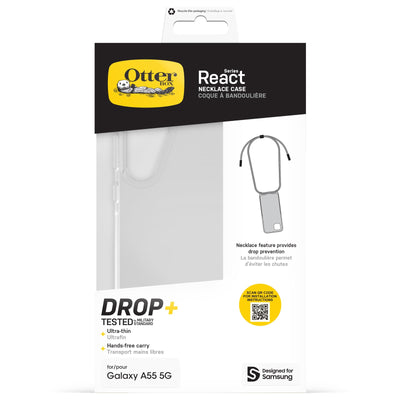 OtterBox React Necklace Hülle für Samsung Galaxy A55 5G, ultraschlanke, schützende Hülle mit Verstellbarer und Abnehmbarer Handykette, Getestet nach Militärstandard, Transparent