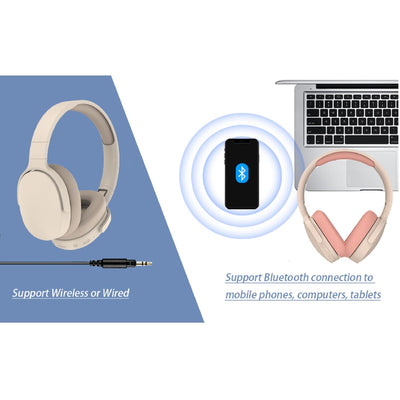 HiFi-Bluetooth-Kopfhörer, faltbar, intelligente Rauschunterdrückung, verstellbar, kabelloses Headset mit Mikrofon, Bluetooth-kompatibel, 5.1-Stereo-Over-Ear-Kopfhörer für Sport, Reisen (Beige)