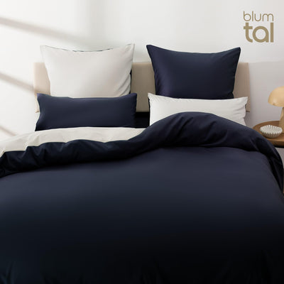 Blumtal Premium Duvet Cover Set 120 - Extra Soft Microfibre 135 x 200cm & 80 x 80cm Fluffy and Soft Bedding, Luxury Bed Covers, from Single to Superking Size Dark Ocean Blue/Moonlight Grey