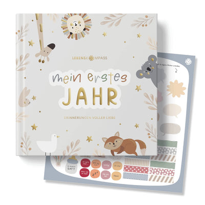 Lebenskompass Babyalbum Mein erstes Jahr "PURE" mit über 75 Stickern & Spruchkarte EXTRA - Ein Baby Buch zum Eintragen - Das Babytagebuch & Erinnerungsbuch für Mädchen & Jungen