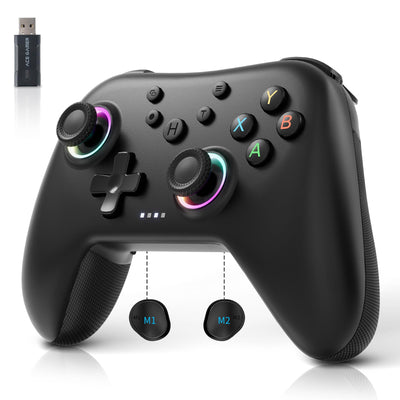 AceGamer 2.4G Wireless Bluetooth Controller für Windows PC/Switch/Stem/iOS/Android，PC Gamepad Joystick mit Hall-Effekt Joystick, programmierbare Rücktaste, Linear Resonant Actuator (Schwarz)