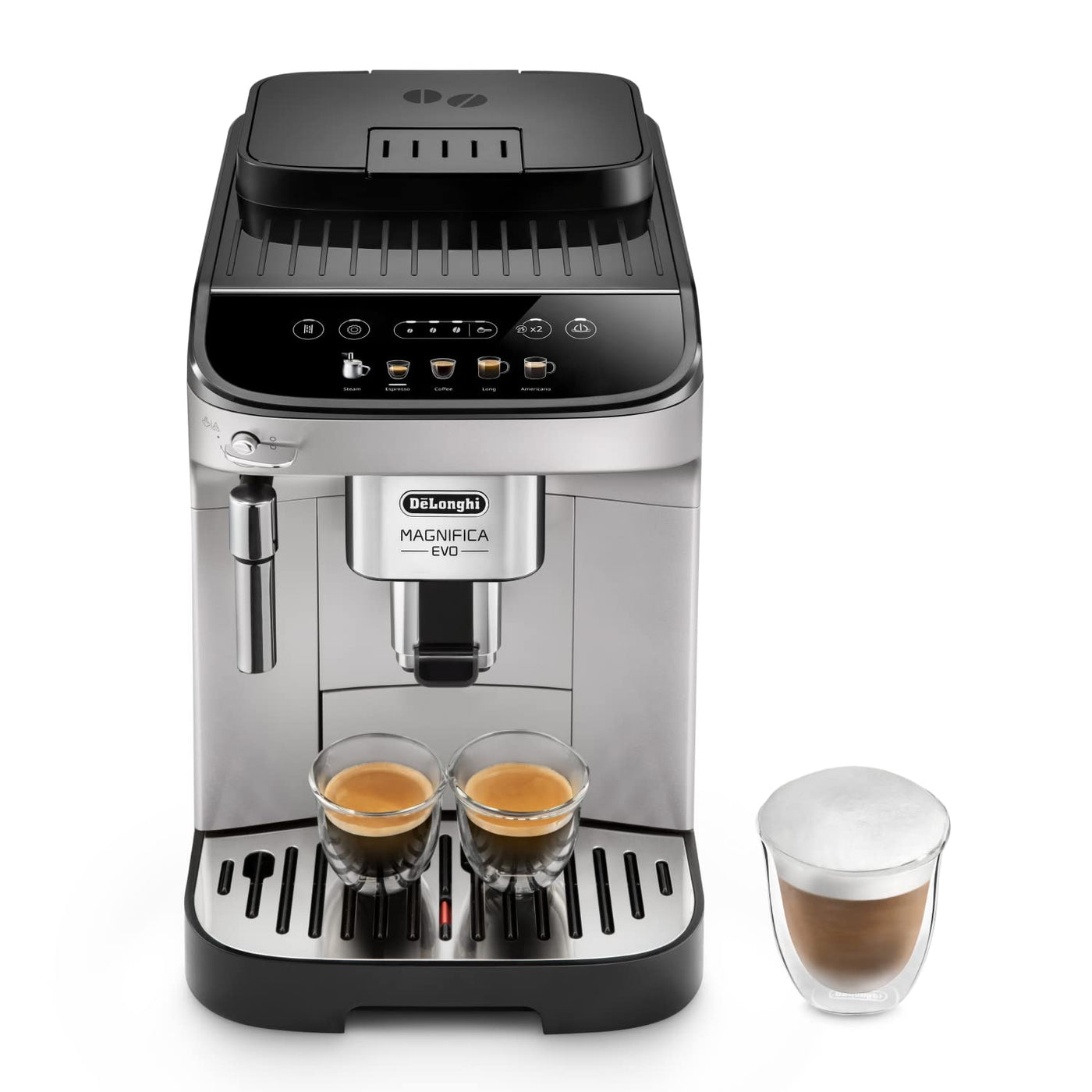 De'Longhi Magnifica Evo ECAM 292.33.SB Kaffeevollautomat mit Milchaufschäumdüse, 5 Direktwahltasten für Espresso,Kaffee und Kaffeespezialitäten, intuitives Bedienfeld,2-Tassen-Funktion,Silber/Schwarz