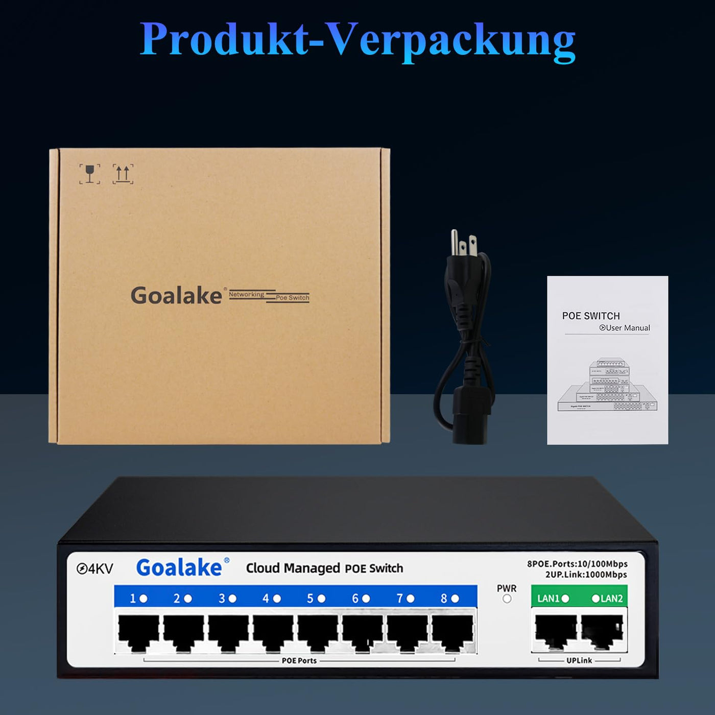 Goalake 8 Port Poe Switch, Cloud Managed Ethernet Switch, 10 Ports PoE+ Switch @120W, 802.3af/at, APP Easy Smart Managed, Cloud Detection, Vlan, Cloud Restart, Cloud Ultraremote to 250M, 802.3af/at