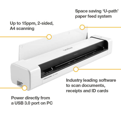 Brother DS-740 Mobiler Scanner | A4 | Vorder- und Rückseite | USB-Netzteil | 15 ppm | Farbe | Schwarz/Weiß | Scan to USB