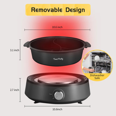 Food Party Hot Pot Elektrisch 4L Aktualisiert Hotpot Topf Doppelseitig Trennbarer Kochtopf 220V 1350W Electric Hot Pot Fondue für 6 Personen (Hot Pot mit Trennwand)