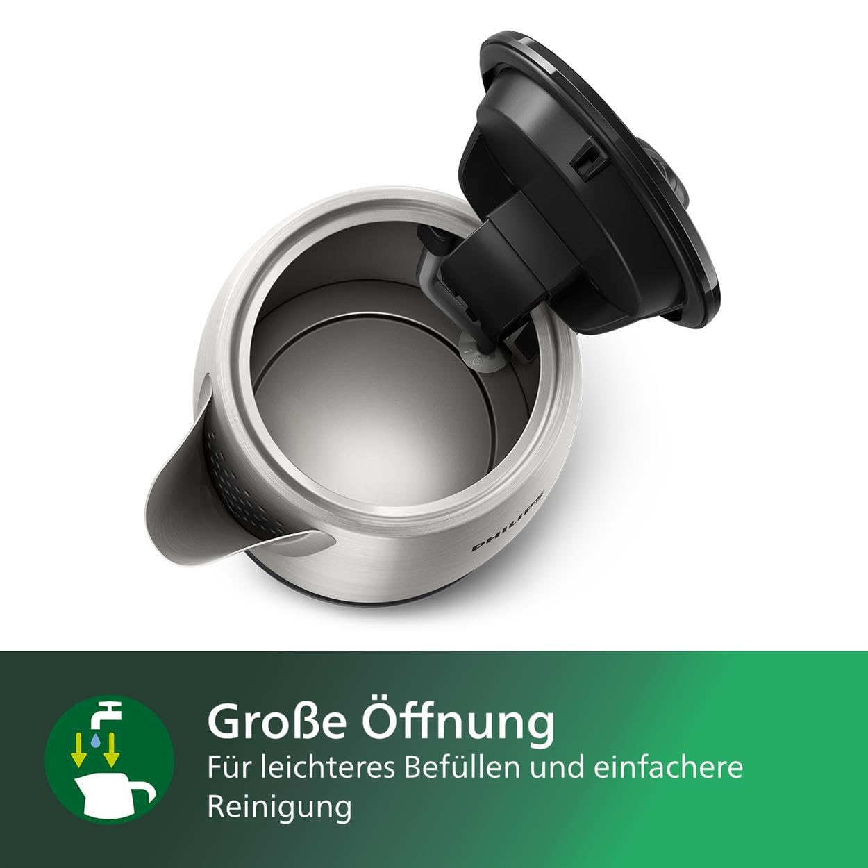 Philips Wasserkocher – 1.7 L Fassungsvermögen mit Kontrollanzeige, Edelstahl, Pirouettenbasis (HD9350/90) 2200 Watt, ‎23 x 15.6 x 24.3 cm, Schwarz ( EU-Stecker)