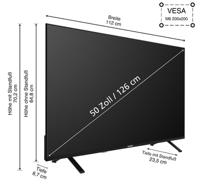 Telefunken 4K Fernseher 50 Zoll Smart TV (UHD, Dolby Vision HDR, Dolby Atmos, HD+ 6 Monate inkl., Triple-Tuner) D50U750R1CW