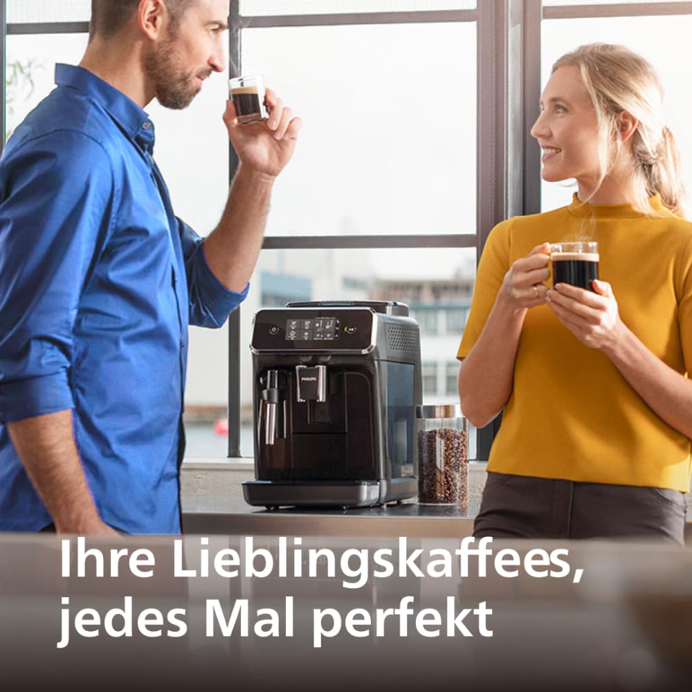 PHILIPS Serie 2200 Kaffeevollautomat – Klassischer Milchaufschäumer, Intuitives Touchdisplay, mattes Schwarz (EP2220/10)