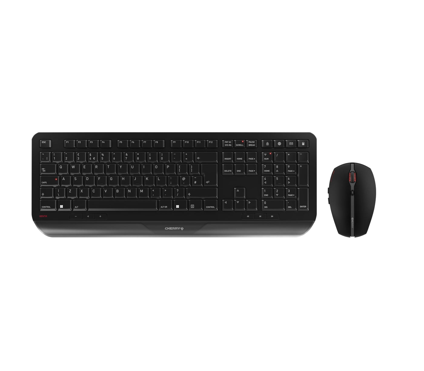 CHERRY GENTIX DESKTOP, Kabelloses Tastatur-Maus-Set, UK-Layout (QWERTY), 2,4 GHz Funk, Integrierte Handballenauflage, Symmetrische Maus, Schwarz