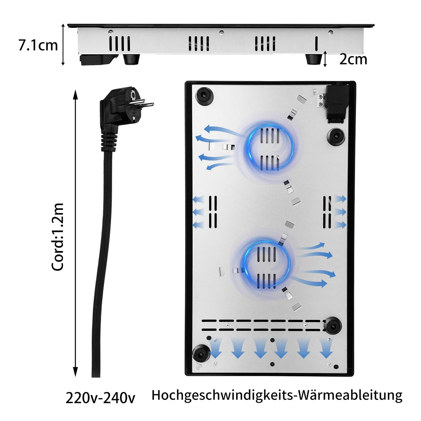 Glaskeramikkochfeld 2 platten, WEHIMO Domino Glaskeramikkochfeld, 29.5cm, 3000W,2 Kochzonen (1800W+1200W), 9 Heizstufen, Berührungssteuerung, Kindersicherung, 1-99min Timer, Geeignet für Alle Töpfe