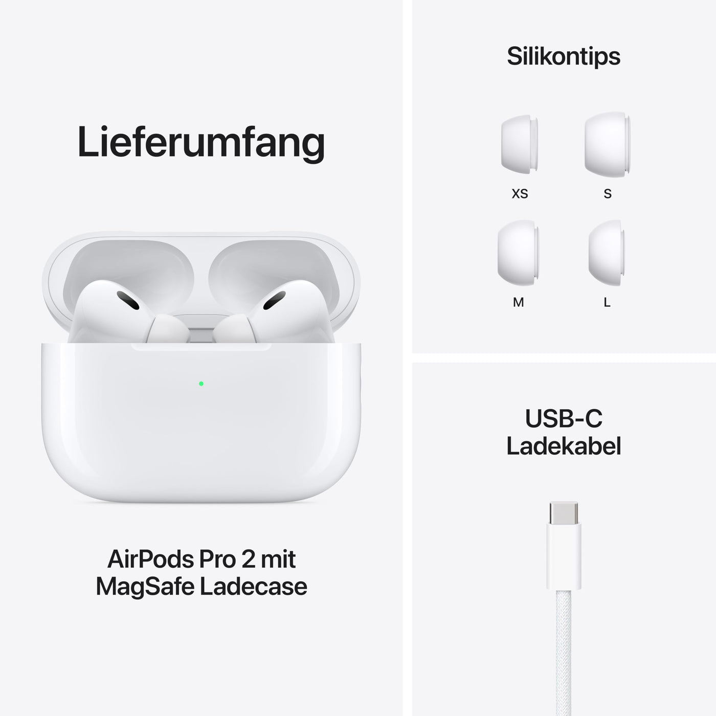 Apple AirPods Pro 2 Kabellose In‑Ear Kopfhörer, Bluetooth Kopfhörer, Aktive Geräuschunterdrückung, Hörhilfefunktion, Transparenzmodus, Personalisiertes 3D Audio, Hi-Fi Sound, H2 Chip, Laden über USB-C