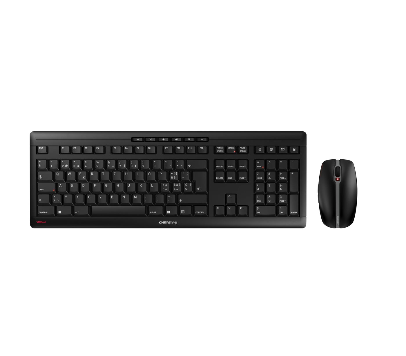 CHERRY STREAM DESKTOP RECHARGE, Kabelloses Tastatur-Maus-Set, Schweizer Layout (QWERTZ), 2,4 GHz Funk, Leiser Tastenanschlag, Wiederaufladbar, Schwarz