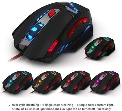 zelotes Gaming Maus,9200 DPI, 8 Programmierbare Tasten Ergonomische Maus mit Kabel,Computer Maus,USB led Maus,PC Gamer Maus,Gaming Mouse für PC Mac (Schwarz)